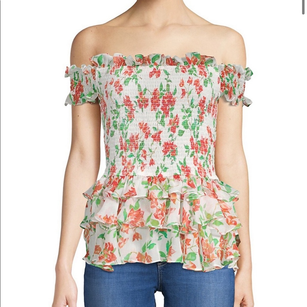 Caroline Constas Hydra Floral Off Shoulder Silk